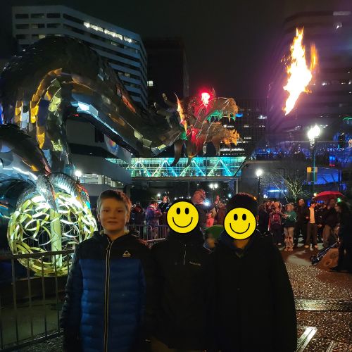 Fire-breathing dragon at the Winter Light Fest